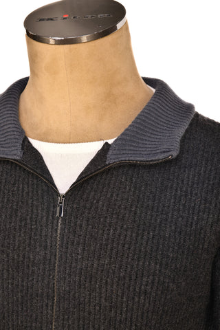 Manrico Cashmere Mockneck Ribbed Zip-Up Sweater