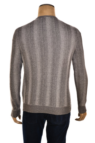 Manrico Grey Striped Cashmere V-Neck Sweater