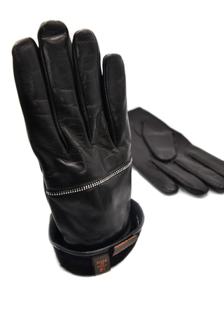 Mario Portolano Leather Zipper-Design Slip On Gloves